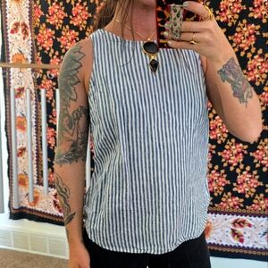 Linen Striped sleevless top Button down back
